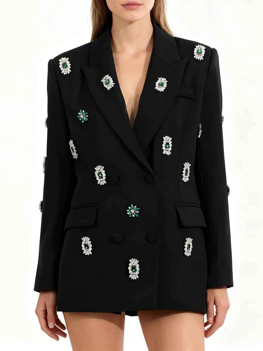 TWOTWINSTYLE Solid Loose Spliced Bead Luxurious Blazers for Women Lapel Long Sleeves Nobility Blazer Female Autumn Fashion New