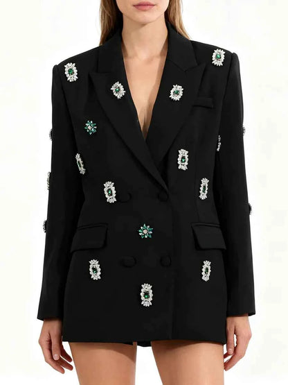 TWOTWINSTYLE Solid Loose Spliced Bead Luxurious Blazers for Women Lapel Long Sleeves Nobility Blazer Female Autumn Fashion New