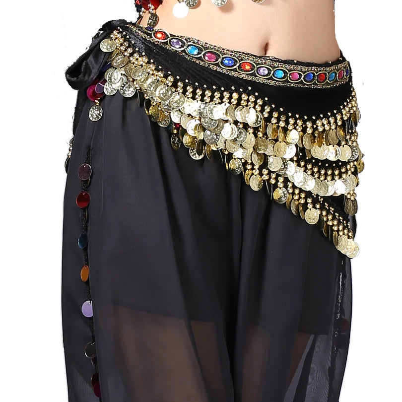 1PC New Style Belly Dance Belt Newest Multi-color Glass Silk Velvet Dancing Belt Scarf Crystal BellyDance Waist Chain Hip Scarf - AMULET RING STORE