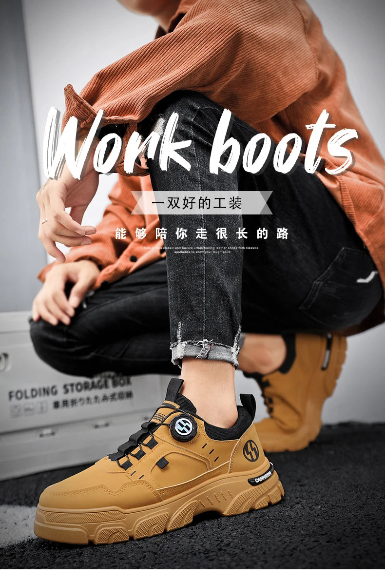 Men's boots autumn and winter new rotating shoelaces fashion casual boots youth outdoor boots anti slip soft sole workwear boots - AMULET RING STORE