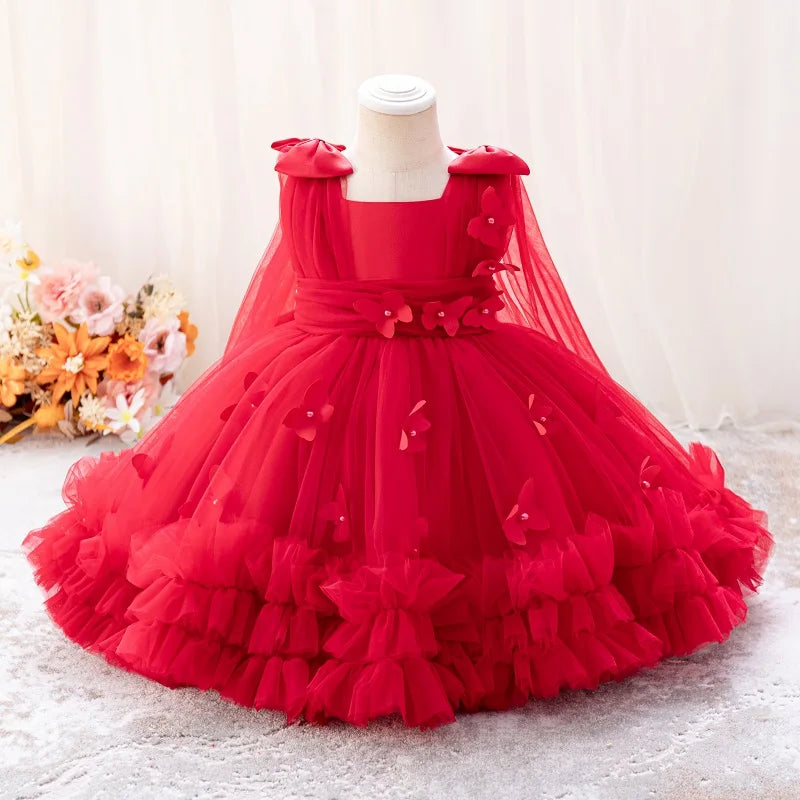 Girls  princess dress 1-5 Y baby Girls wedding sleeveless three-dimensional butterfly mesh carnival birthday party evening dress