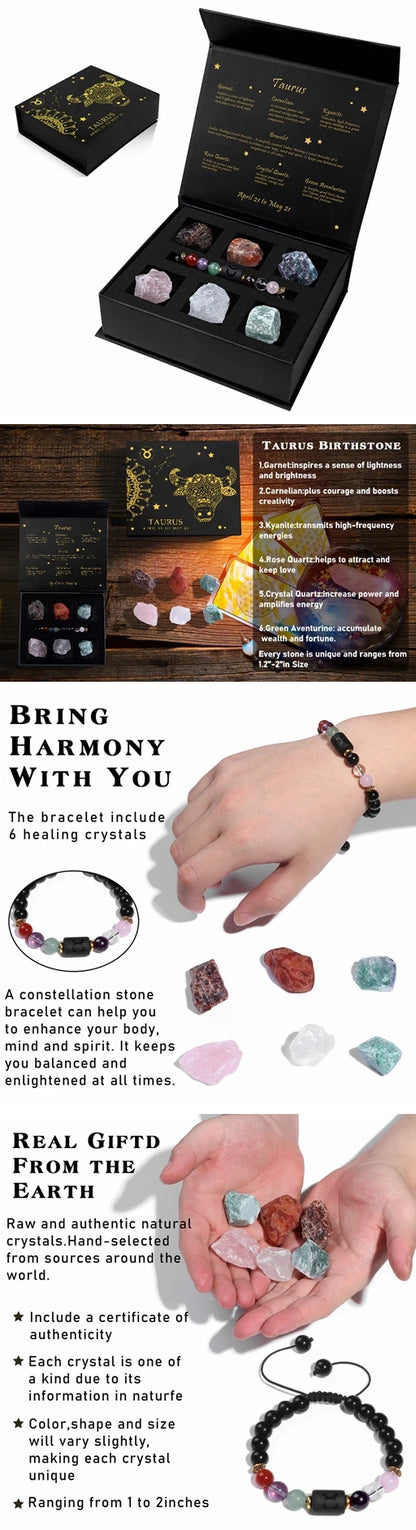 Aries Bracelet Birthday Gift Box To Friend Family Constellation Sign Braided Bracelet With 6 Natural Stone Jewelry For Women Men