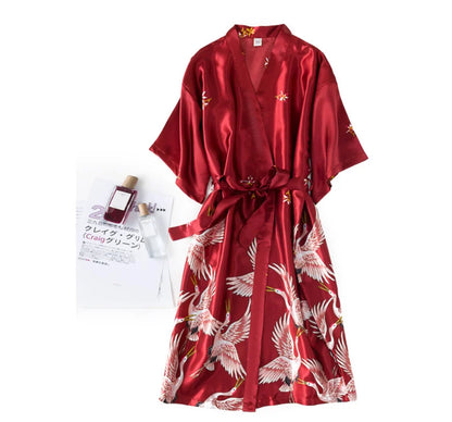 Sexy Nightwear Gown Set Women 2PC Pyjama V-Neck Pajamas Silky Sleepwear Spring Lady Sleep Suit Robe Wear Home Negligee Homewear