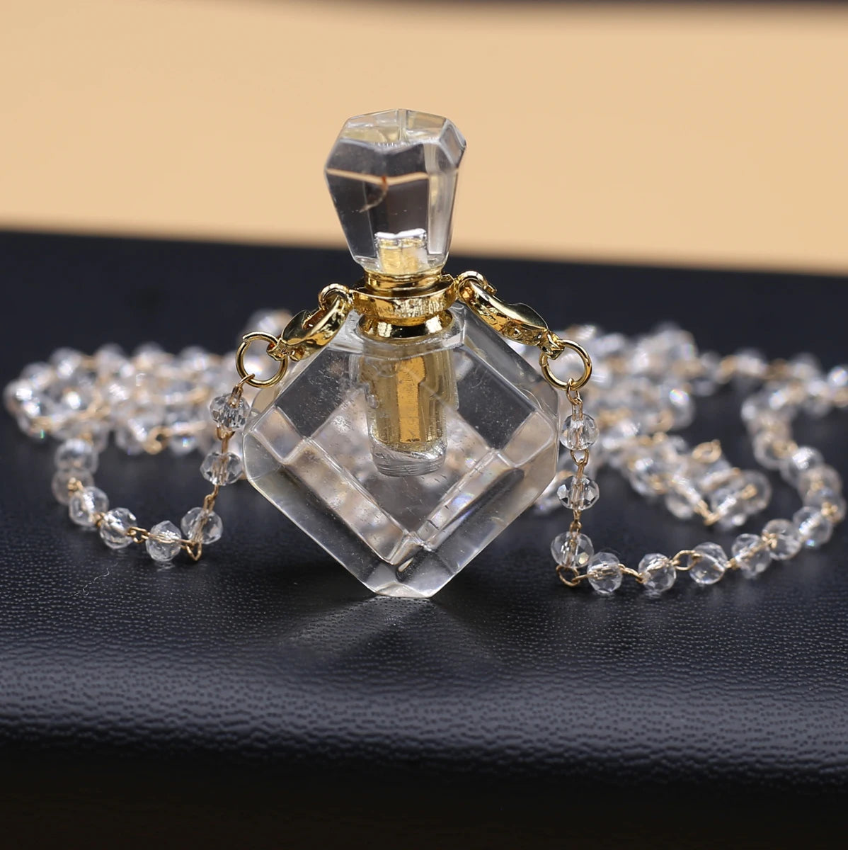 Natural Clear Quartz Stone Essential Oil Diffuser Pendant Stone Bead Chain Perfume Bottle Pendant Necklace Women Jewelry Party - AMULET RING STORE