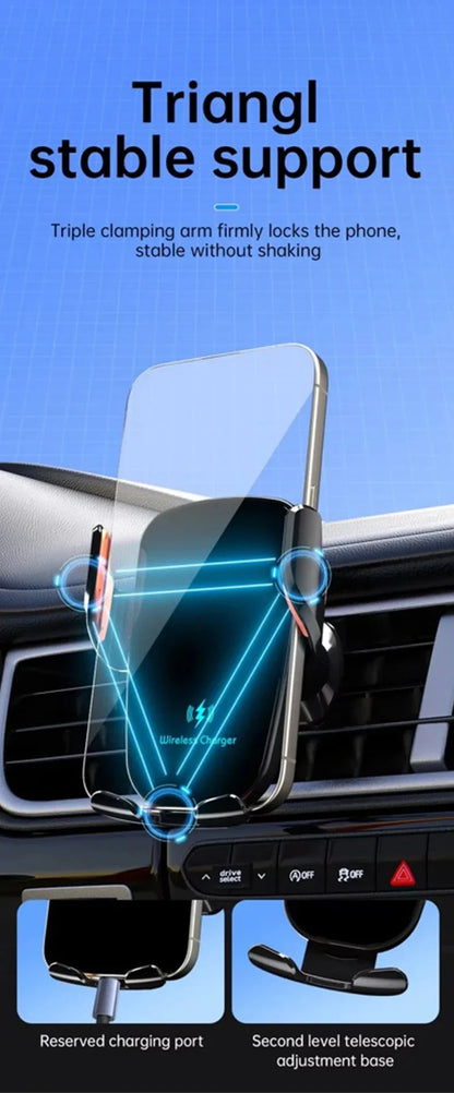 UYUXIO Wireless Car Charger Fast Charge Manual Clamping Air Vent Car Phone Holder for Samsung Android Phones iPhone 16 15 14 13