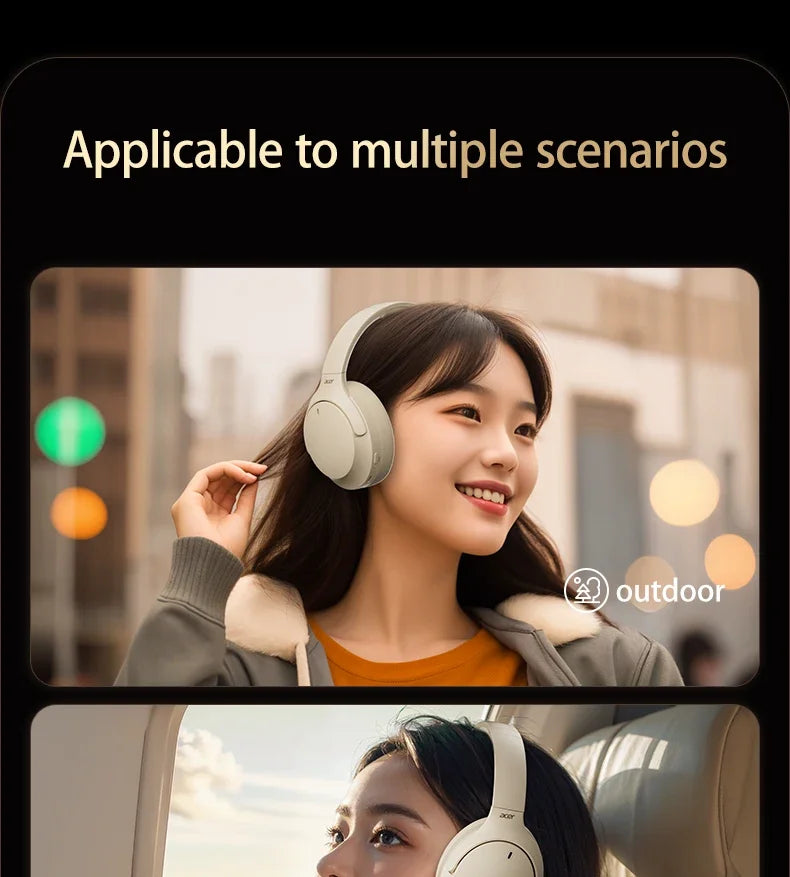 Acer Headphones Wireless Earphones Head Tracking 3D Spatial Audio -42dB ANC Bluetooth 5.4 HIFI Headset ENC HD Mic Low-Latency