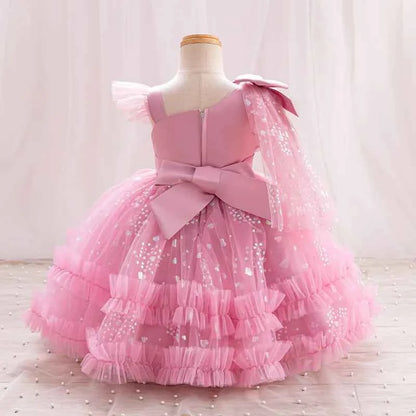 New Single Shoulder Bow Girl's Princess Dress Children's Day Performance Evening Dress Birthday Party Girl's Baby Dress
