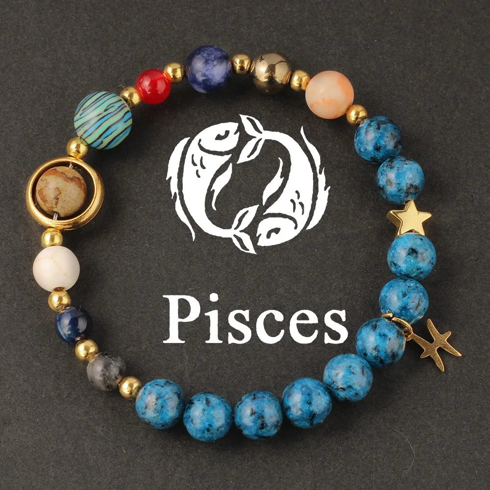 Cosmic Galaxy Solar System Bracelet for Women Men Natural Stone Beads 12 Constellations Bracelet Adjustable Bangle Jewelry Gifts