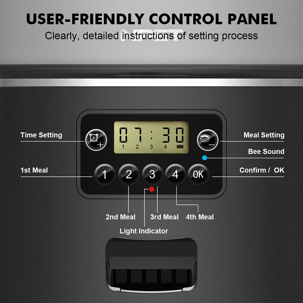 NPET 4L Automatic smart pet feeder for cats dogs multiple pets with stainless steel bowl Customize healthy food 1-9 portions - AMULET RING STORE