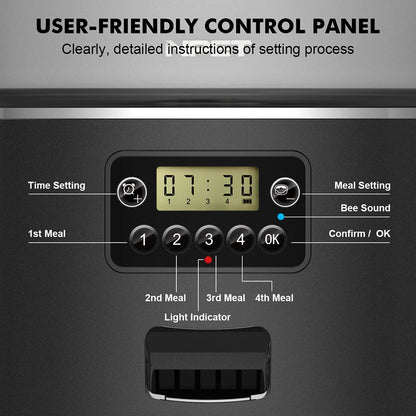 NPET 4L Automatic smart pet feeder for cats dogs multiple pets with stainless steel bowl Customize healthy food 1-9 portions - AMULET RING STORE