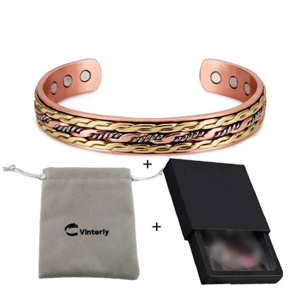 Vinterly Cross Copper Bracelets Gold-color Rose Twisted Magnetic Women Adjustable Open Cuff Bangles Resizable Jewelry Magnets