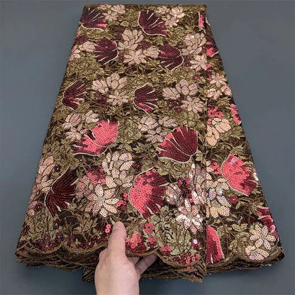 2025African Nigerian French Guipure Tulle Lace Fabric 3DSequins Beaded Embroidery for Luxury Wedding Party Evening Dresses 5Yard