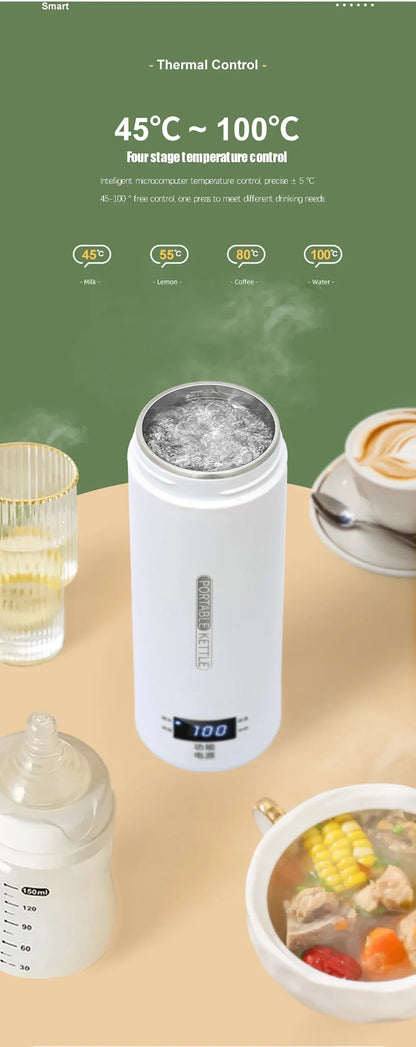 Portable Electric Kettles Tea Coffee Kettle Mini Travel Boil Water Stewable Keep Warm Appliances Thermo Anti-Scald Bottle - AMULET RING STORE