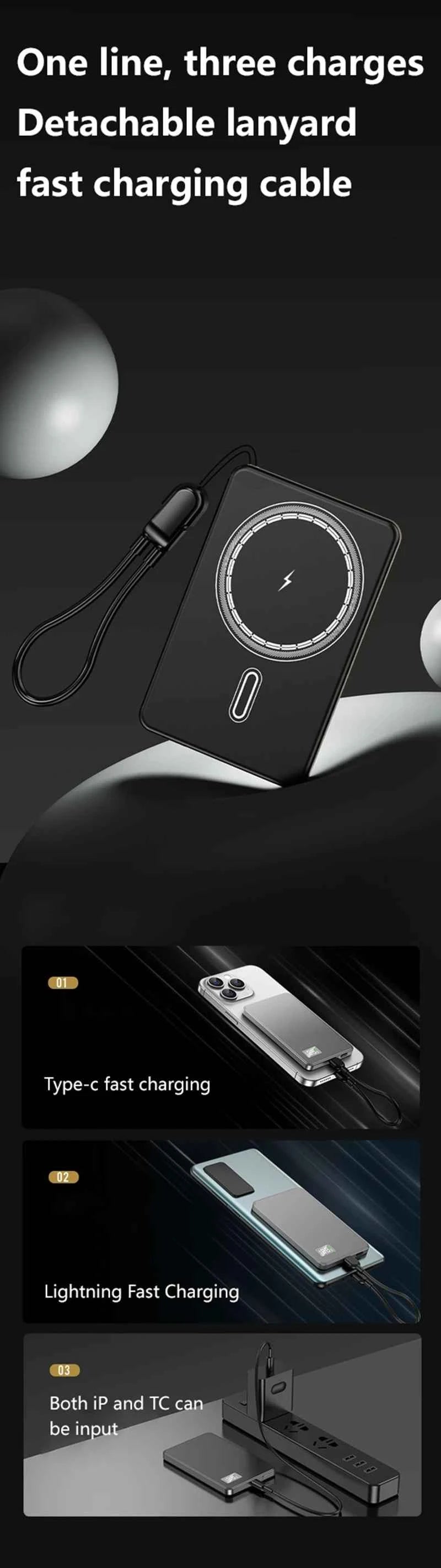 VIVO 50000mAh Portable Magnetic Wireless Power Bank PD22.5W Fast Charging External Battery for Magsafe For iPhone Samsung Xiaomi