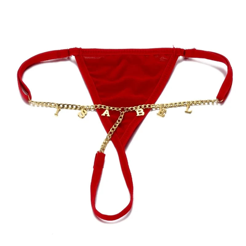 Customize Letter Name Thong Sexy Women Tanga Panties Metal Waist Body Chain G-String Big Butt Briefs Personalized Underwear Gift - AMULET RING STORE