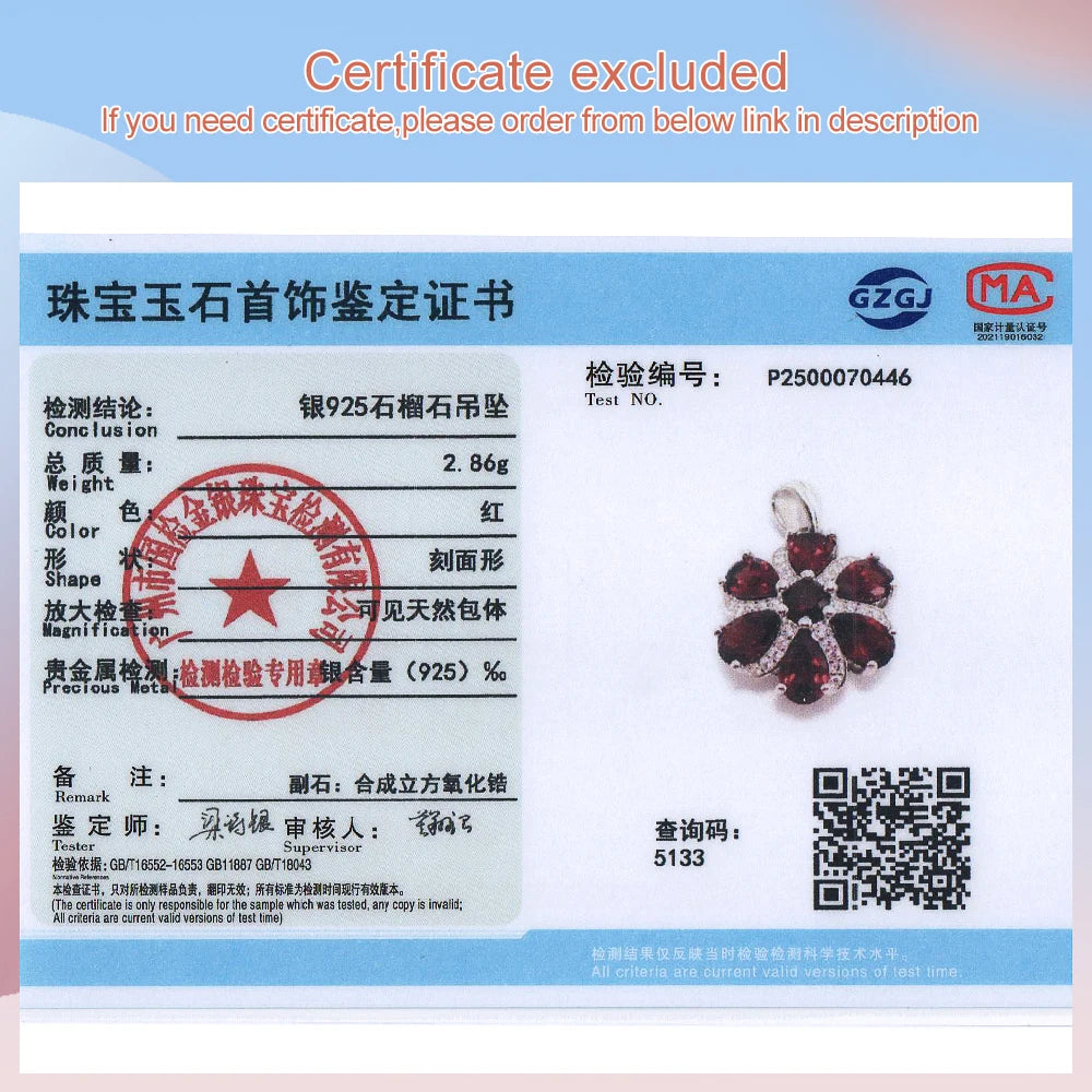 Natural Red Garnet pendant 925 Sterling silver real Gemstone necklace fine jewelry for women party birthday gift and daily wear