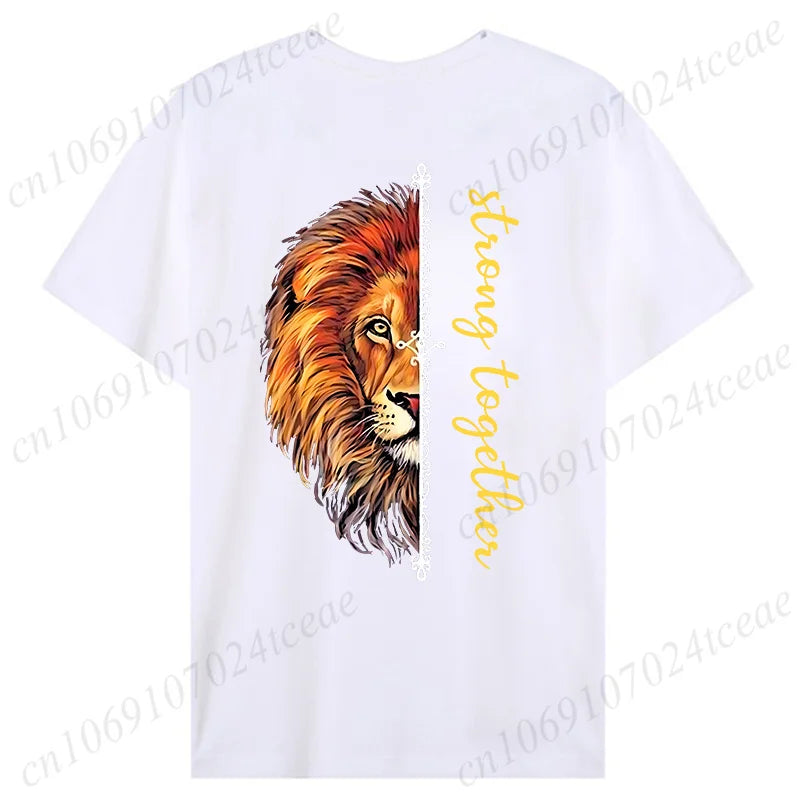 Fashion Valentine's Day Tees Shirt Lion Animal Back Print Graphic Y2k Tops Lover Couples Matching T-shirt Men & Women Clothing - AMULET RING STORE