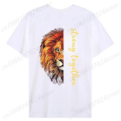 Fashion Valentine's Day Tees Shirt Lion Animal Back Print Graphic Y2k Tops Lover Couples Matching T-shirt Men & Women Clothing - AMULET RING STORE