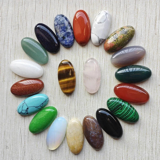 Fashion Mix natural Stone oval cabochons beads diy Jewelry accessories making 15x30mm Wholesale 20pcs/Lot fast shipping - AMULET RING STORE