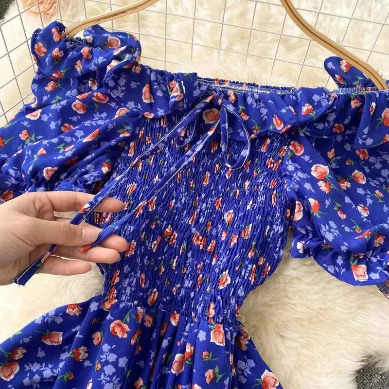 YuooMuoo Romantic Floral Print Long Dress 2024 New Summer Off Shoulders Puff Sleeve Big Swing Women Dress Korean Party Vestidos