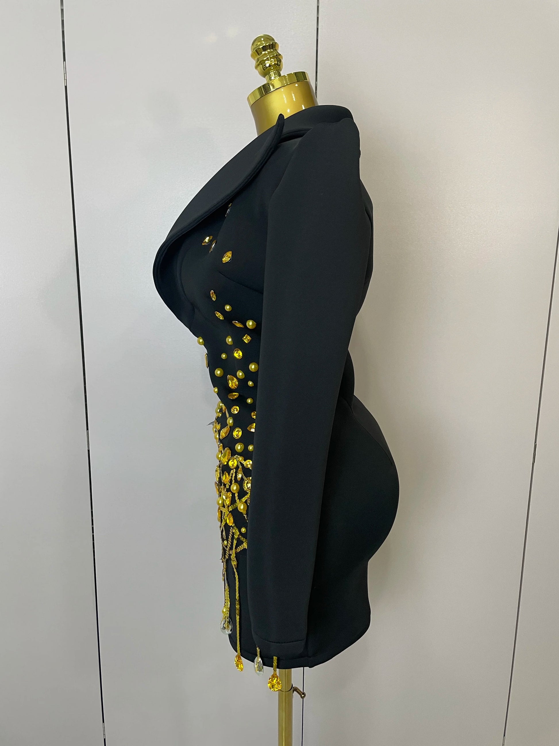 Sparkly Crystal Chains Pearls Long Sleeve Mini Dress 2025 Women Birthday Evening Party Nightclub Outfit Singer Wedding Costume - AMULET RING STORE