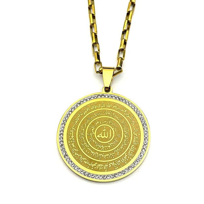 Classic Arabic Allah God Chain For Women Men Stainless Steel Rhinestone Islamic Muslim Faith Medal Male Neck Chains Jewelry