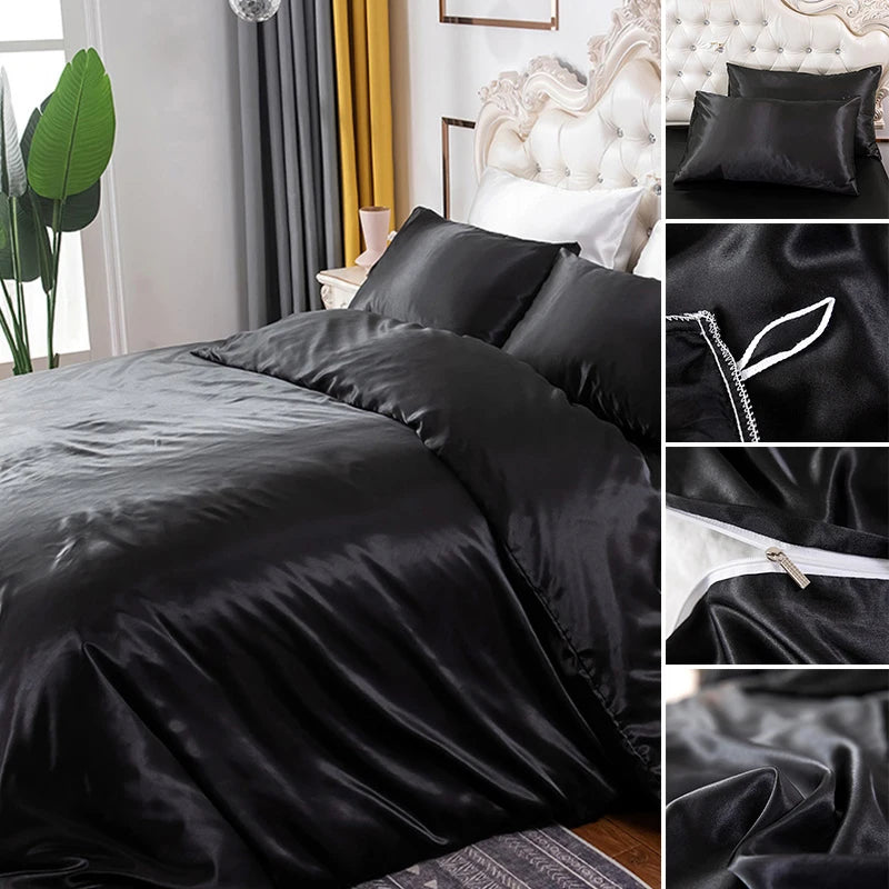 Silky Bedding Duvet Cover Super Soft Solid Home Comforter Cover with Zipper Closure, 2/3pcs Envelop Pillowcase