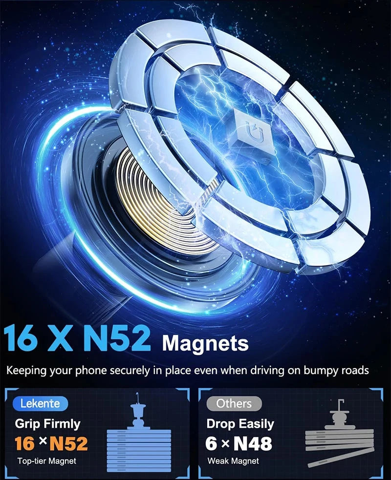 UYUXIO Magnet Wireless Car Charger 15W Fast Charging Magnetic Car Mount Phone Holder Air Vent for iPhone 16 15 14 13 Pro Max 12