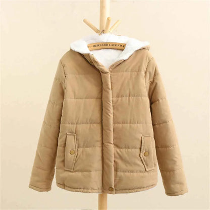 Women Autumn Winter Padded Coat Zip Up Long Sleeve Korean Hooded Jacket Fashion Solid Warm Clothes Casual Outfit Coats Street