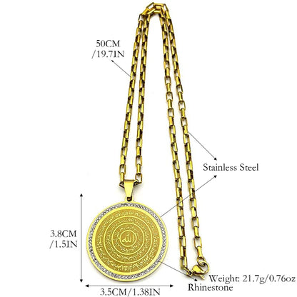 Classic Arabic Allah God Chain For Women Men Stainless Steel Rhinestone Islamic Muslim Faith Medal Male Neck Chains Jewelry