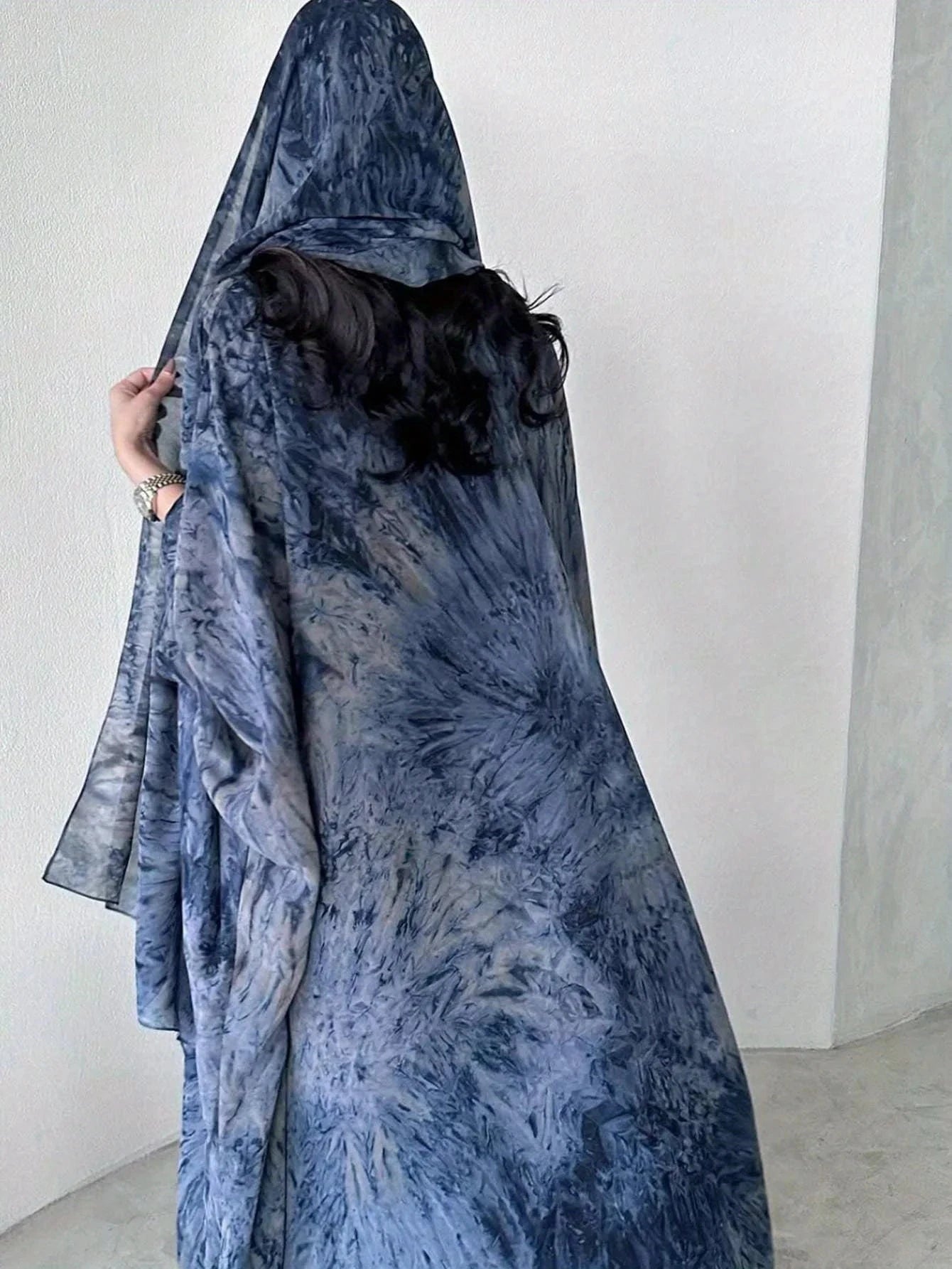 Middle Eastern Tie Dye Loose Abaya Full Sleeve Open Front Abayas Turkey Kaftan Arabian Maxi Dresses Women Jilbabs Without Hijab - AMULET RING STORE