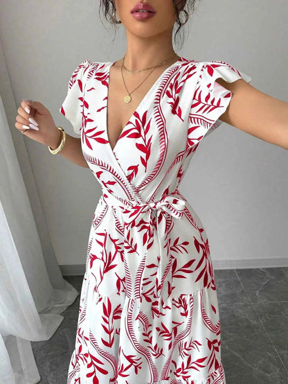 New Summer Women's Printed Lace-up Dress,Short Sleeved Dresses,White Dresses,Elegant Dresses For Ladies,Woman's 2025 Clothing