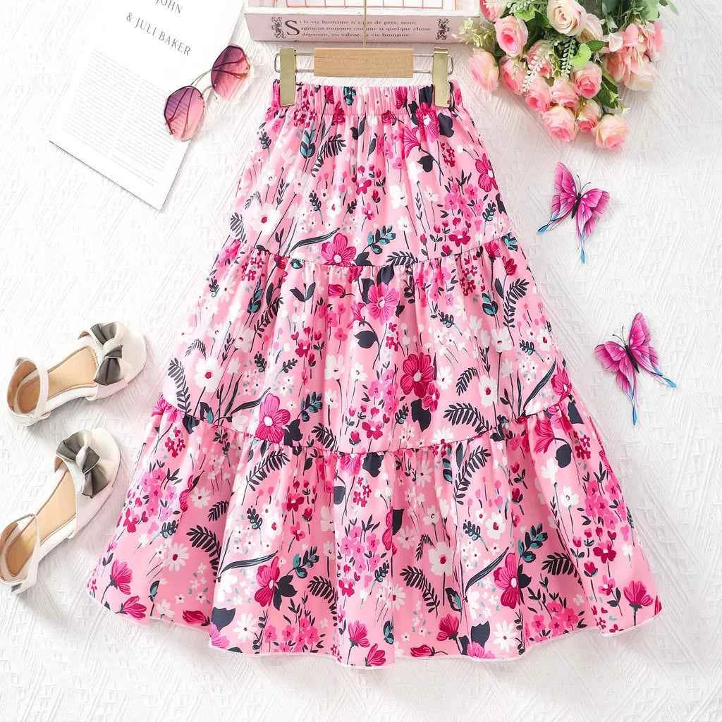 Long Skirt Teens Girls Clothing 8 9 10 11 12 Y Summer Style Casual Fashion Floral Butterfly A-Line Birthday Gift Children Skirt