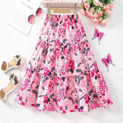 Long Skirt Teens Girls Clothing 8 9 10 11 12 Y Summer Style Casual Fashion Floral Butterfly A-Line Birthday Gift Children Skirt