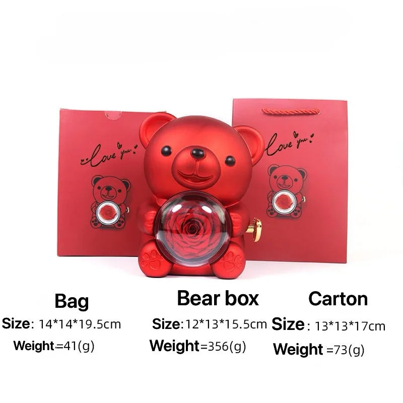 Eternal Rose Teddy Bear Jewelry Box with Custom Name Necklace Valentine Wedding Special Present for Girlfriend Anniversary gift - AMULET RING STORE