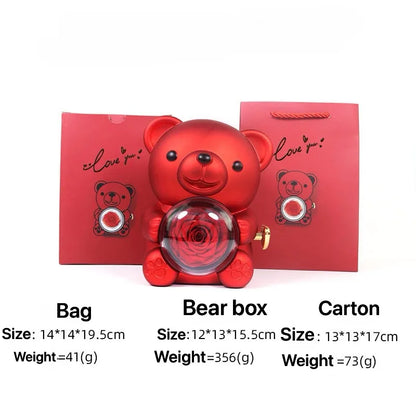 Eternal Rose Teddy Bear Jewelry Box with Custom Name Necklace Valentine Wedding Special Present for Girlfriend Anniversary gift - AMULET RING STORE