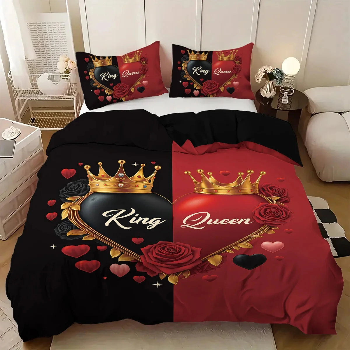 3pcs Love couple pattern printed bedding set, 1*quilt cover+2*pillowcase, suitable for couples and adults bedrooms - AMULET RING STORE