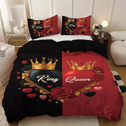 3pcs Love couple pattern printed bedding set, 1*quilt cover+2*pillowcase, suitable for couples and adults bedrooms - AMULET RING STORE