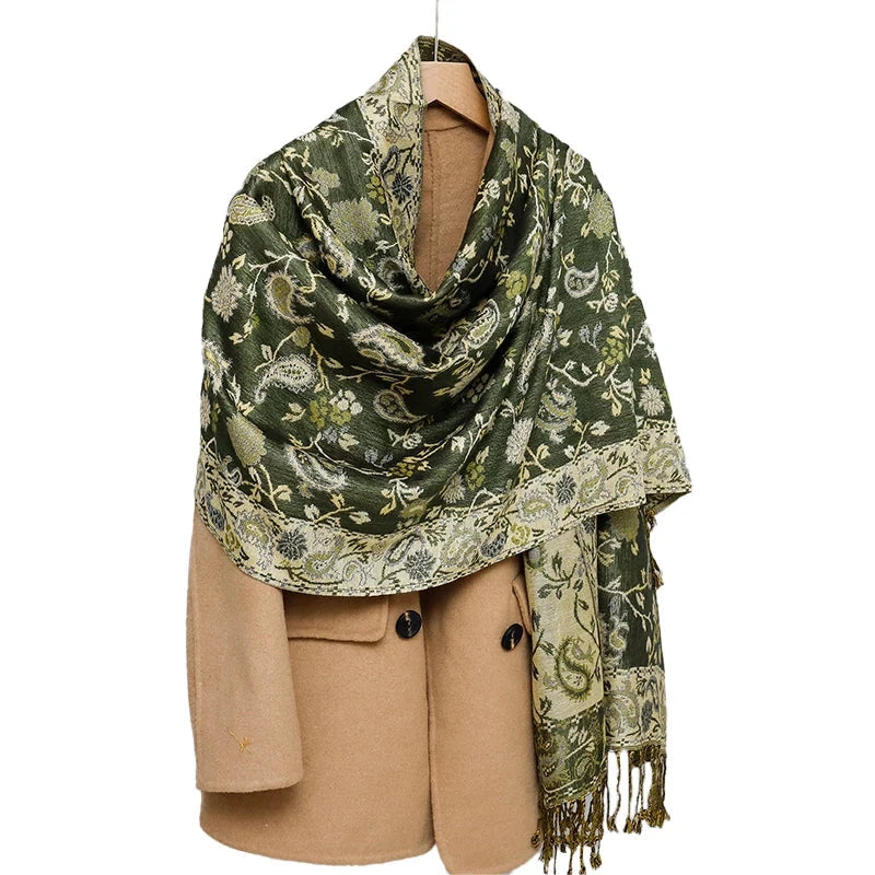 Fashion Autumn Colorful Cashmere Scarf Shawl for Women Pashmina Floral Wrap Female Thick Blanket Soft Bufanda Kerchief
