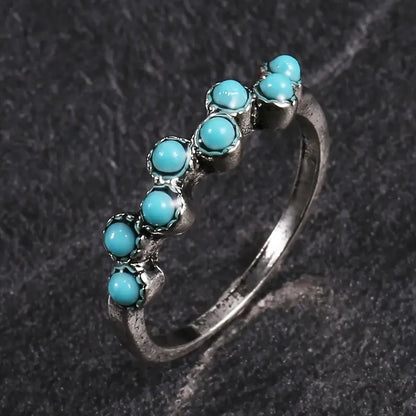 Huitan Imitation Turquoise Finger Ring for Women Boho Style Daily Wear Chic Accessories Fancy Anniversary Gift Hot Sale Jewelry - AMULET RING STORE