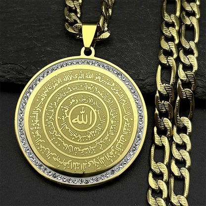 Allah Quran Arabic Letter Rhinestones Necklaces Women Men Stainless Steel Gold Color Islam Muslim Necklace Men Chains Jewelry
