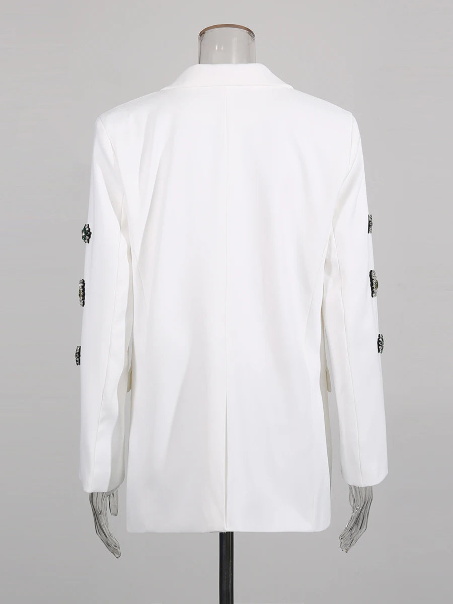 TWOTWINSTYLE Solid Loose Spliced Bead Luxurious Blazers for Women Lapel Long Sleeves Nobility Blazer Female Autumn Fashion New