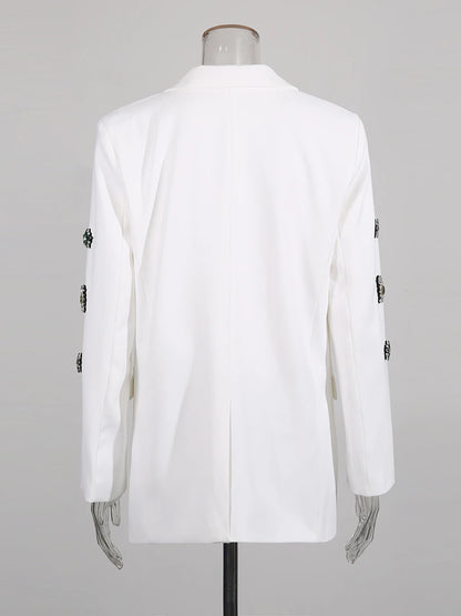 TWOTWINSTYLE Solid Loose Spliced Bead Luxurious Blazers for Women Lapel Long Sleeves Nobility Blazer Female Autumn Fashion New