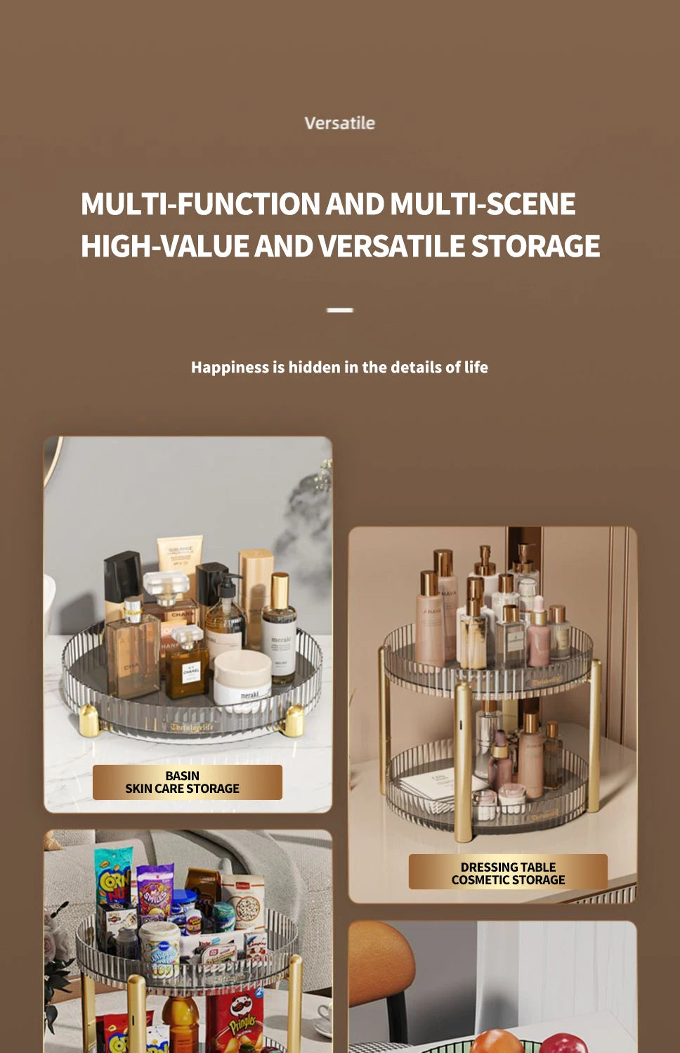 Kitchen Spice Rack Double Layer 360° Rotating Seasoning Holder Large Capacity Shelf Snacks Cosmetics Office Bathroom Storage - AMULET RING STORE