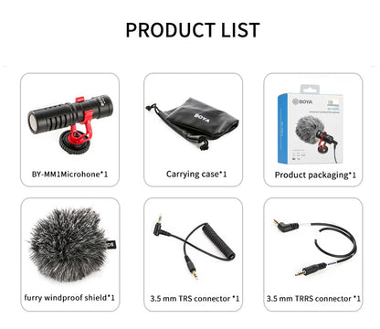 BOYA BY-MM1 Professional Cardioid Shotgun Microphone for iPhone Android Smartphone PC Canon Nikon DSLR Camera Recording Vlog