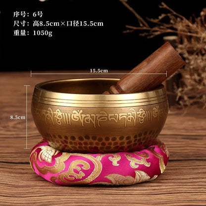 Tibetan Singing Bowl Buddhist Meditation Massage Yoga Chakra Nepal Singing Bowls Sound Healing Instruments with Accessories Gift - AMULET RING STORE