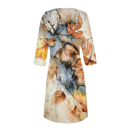 Traf Women 2025 Women'S Casual And Fashionable 3/4 Sleeve Pocket With Back Zipper Dress