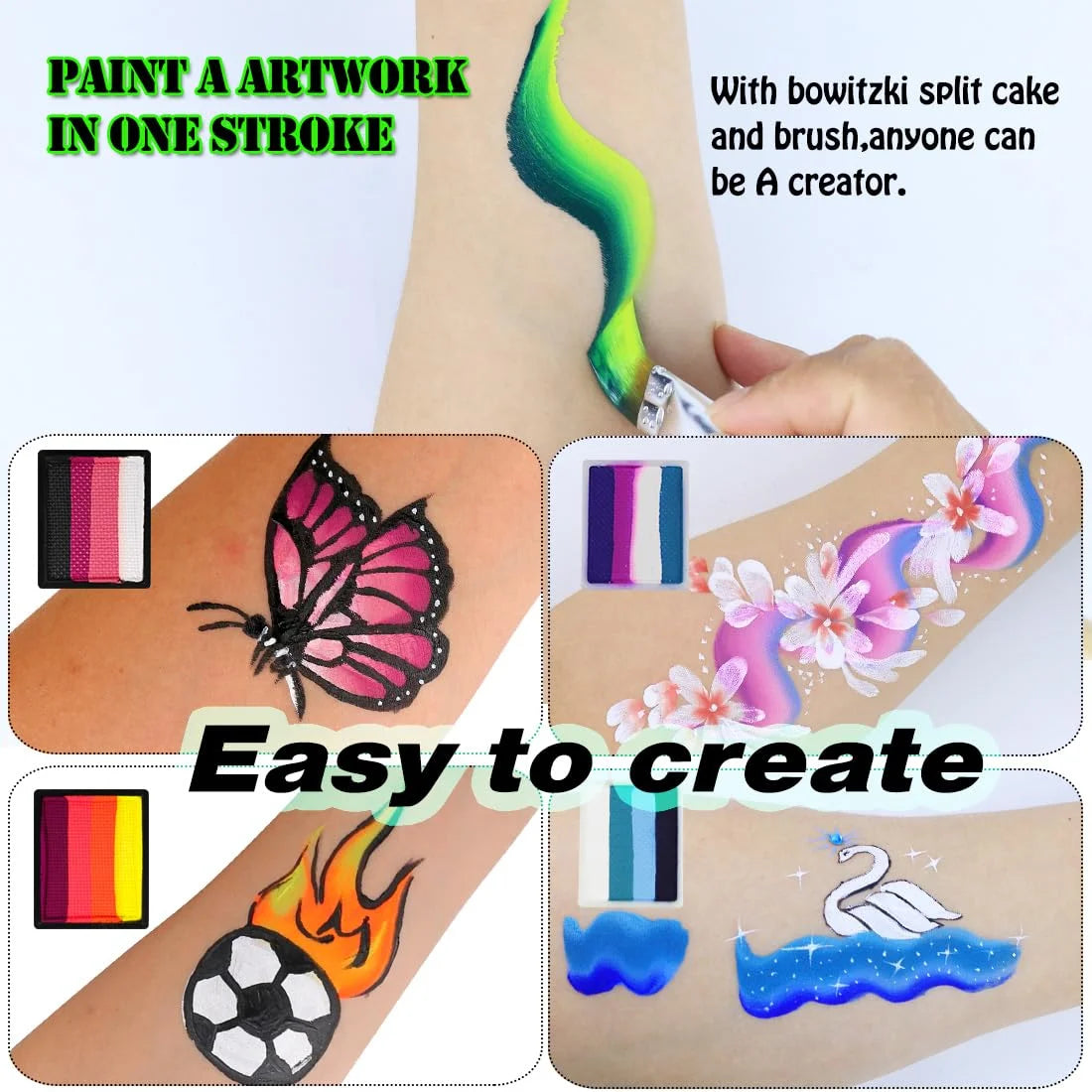 Bowitzki Face Paint 12x10gm Professional Body Paint Kit For Kids Adults Stencil One Stroke Split Cake Rainbow Makeup - AMULET RING STORE