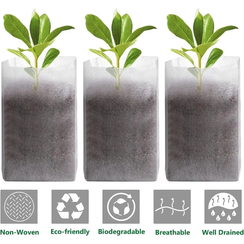 100PCS Breathable Plant Nursery Bags Biodegradable Grow Pots Fabric Seedling Containers Home Gardening Essentials - AMULET RING STORE