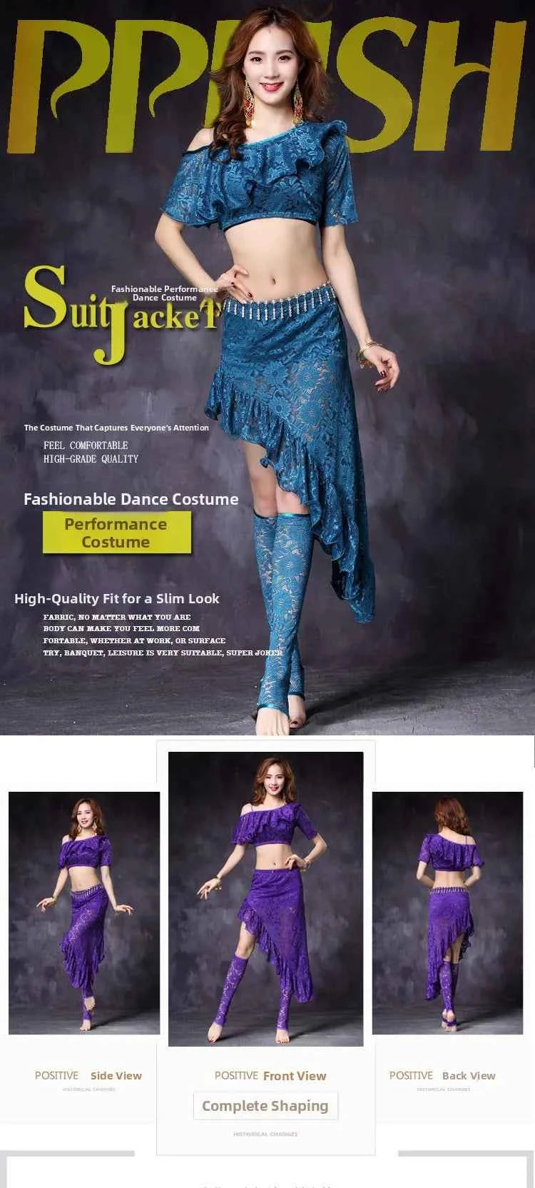 Women's ort Sve Lace Belly Dance Costume Sexy oulder Bared Practice Suit New 2020 Performance Wear Fitn Sportswear